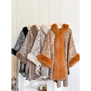 Women's Hooded Shawl with Puff Decorations, Elegant Design, Perfect Gift Idea, Soft Winter Accessory, Imitation Fur Fabric