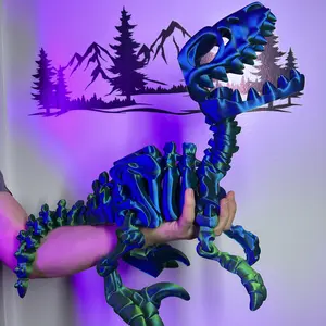 GIANT Skeleton Raptor 27 Inches 3D Printed | Articulated Skeleton Raptor | Prehistoric Raptor | Dinosaur & Prehistoric Decor | Flexi Toy