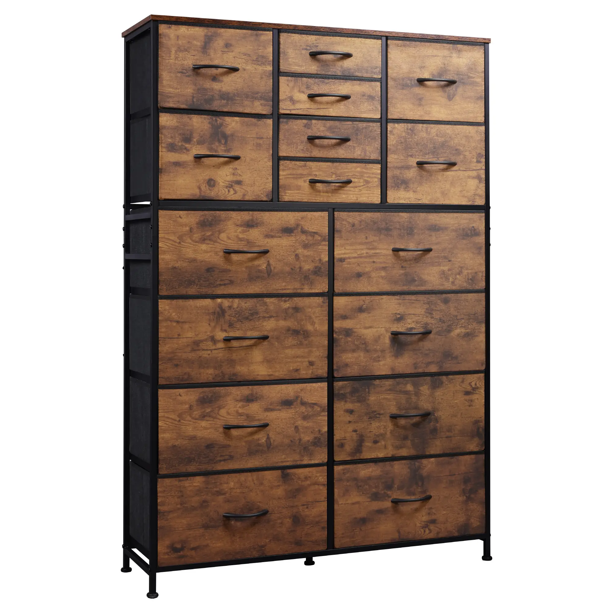 WLIVE 16-Drawer Fabric Dresser | Tall Storage Cabinet / Steel Frame & Wood Top | Chest of Drawers for Bedroom, Closet, Hallway (Rustic Brown)