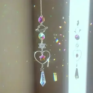 1 Pc Galaxy Star Moon Crystal Wind Chime Pendant for Home Decor Outdoor Garden Suncatcher Holiday Party Supplies NONE