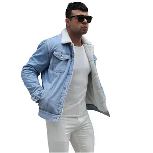 Men's Fleece Jean Jacket Winter Cotton Sherpa Thicken Lined Denim Jean Trucker Jacket Coats