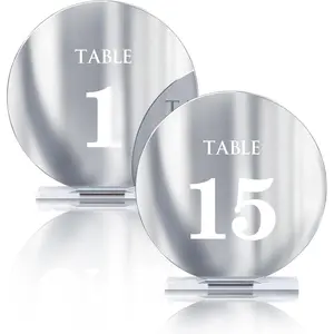 Wedding Table Numbers 1-15 with Stands,4.8"Round Mirror  Table Number Signs and Holders for Wedding Reception, Party, Event, Centerpiece Decoration