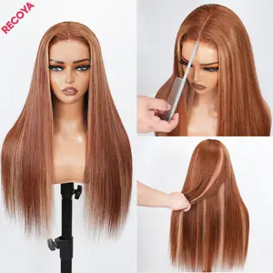 RECOYA Highlight Ombre Lace Front Wig Human Hair 28Inch Honey Blonde Lace Front Wigs Human Hair 5X5 HD 100% Vietnam Virgin 12A Human Hair  200% Density 4/27 Colored Straight Human Hair Pre Plucked