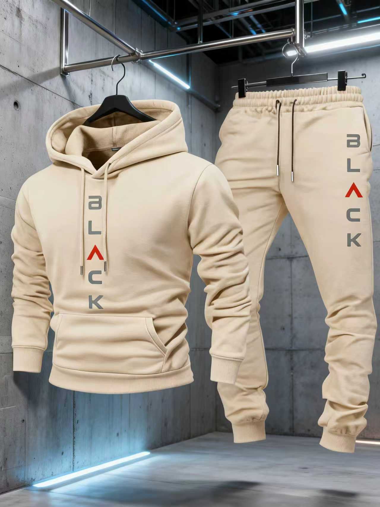 2026 new men's two-piece hoodie set with letter print, casual sports jogger pants, suitable for spring, autumn, and winter, made from soft and comfortable fabric, ideal for everyday casual wear