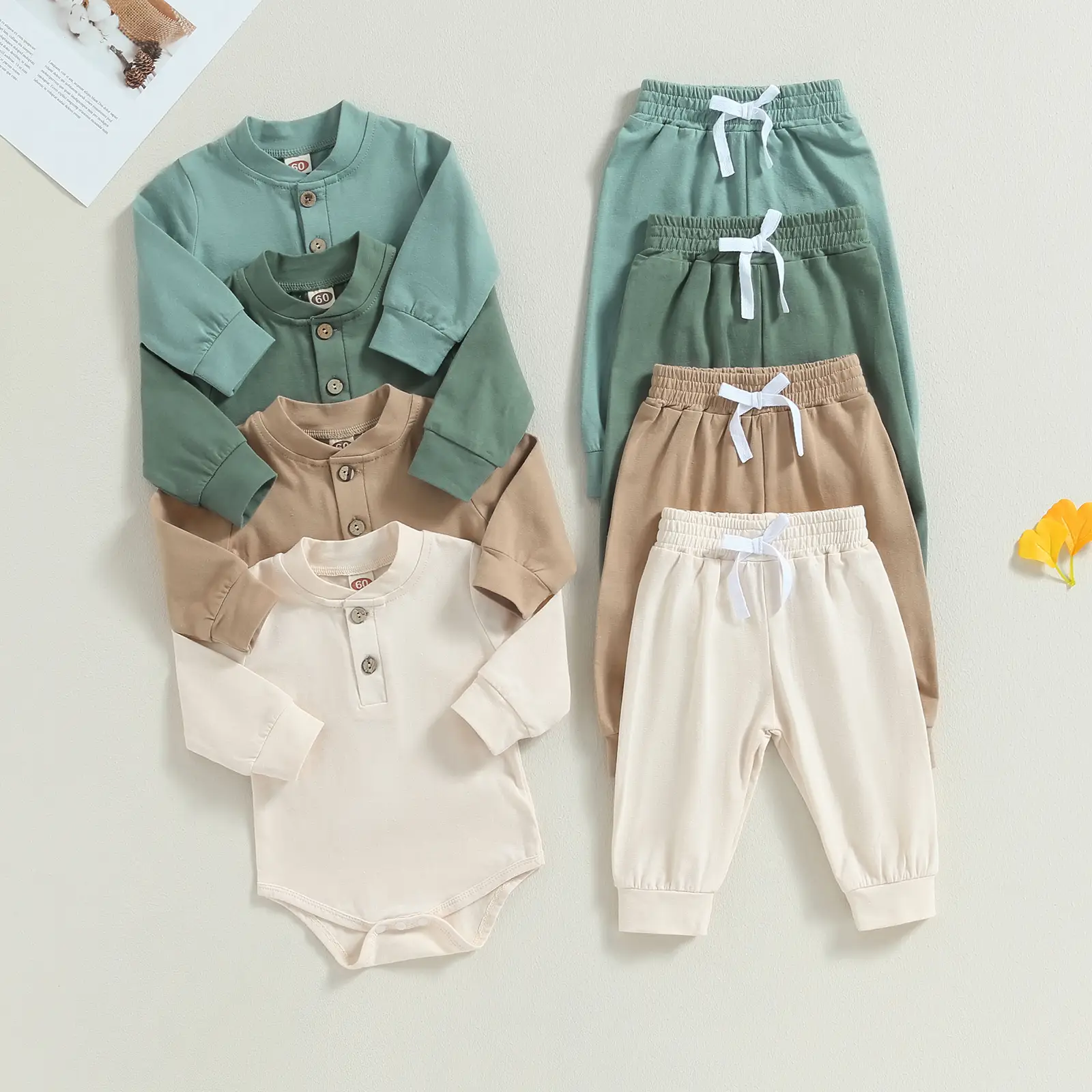 Baby Boy 2Pcs Fall Winter Outfits Ribbed Long Sleeve Romper Tops Solid Pants Newborn Baby Boy Clothes
