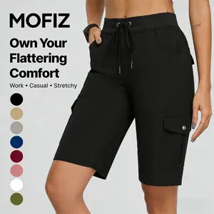 MoFiz Women's 10" Hiking Cargo Shorts 6 Pockets Lightweight Quick Dry Outdoor Running Athletic Short Summer Travel Loose