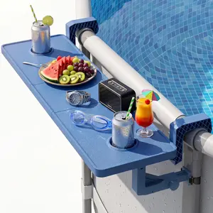 Poolside Bar For Above Ground Pool, Outdoor Pool Bar Table for Above-Ground Round Pool,40.5in Length Adjustable Poolside Table Pool Shelf with Pool Drink Holder, Above Ground Pool Accessories