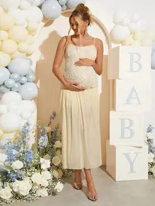 BELLAdresses Pregnant Women Contrast Lace Ruffle Elegant Sling Dress Gender Reveal Dress Maternity Dress Baby Shower Dress