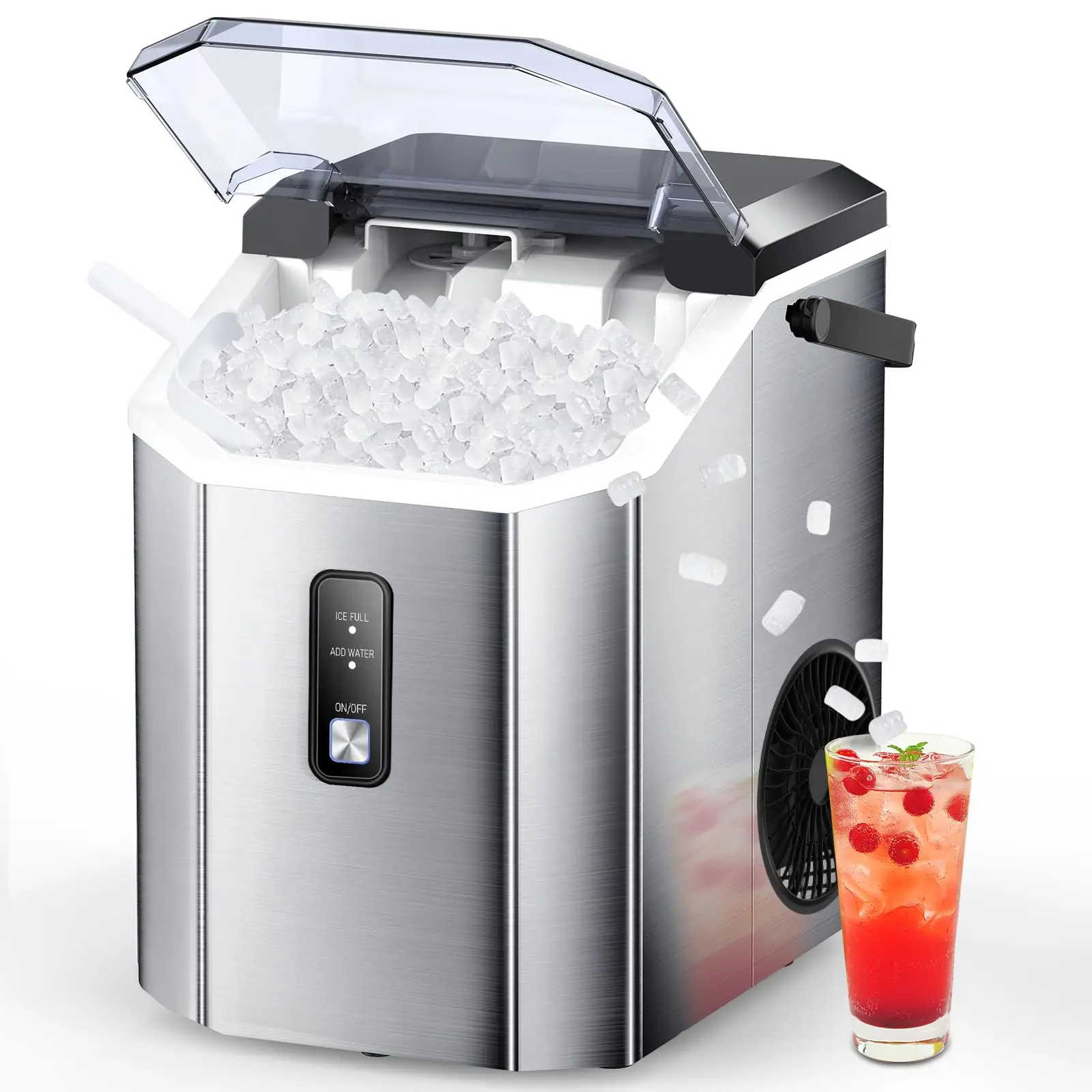 COWSAR Nugget Ice Maker Countertop, Chewable Nugget Ice Cubes Machine, Quick Ice Making 34Lbs/Day, Self-Cleaning, Portable Stainless Steel Ice Machine