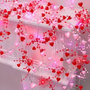 [Timer] 2 Pack Valentines Day Decorations  & Red Hearts Lights, Valentine Day Garland with Light  13Ft 40LED Beads Hearts String Light  Operated Valentines Day Lights for  Bedroom