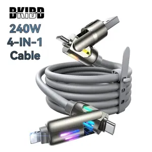 4 in 1 Data Line 240W Super Fast Charge USB Type C PD Silicone Aluminum Alloy Data Cable for iPhone Huawei Samsung Xiaomi Honor