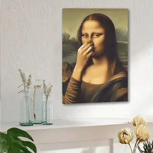 Funny Mona Lisa Spoof Canvas Art Painting - Wooden Frame Bathroom Wall Decoration, Perfect Holiday Gift for Everyone, Easy to Hang, Halloween