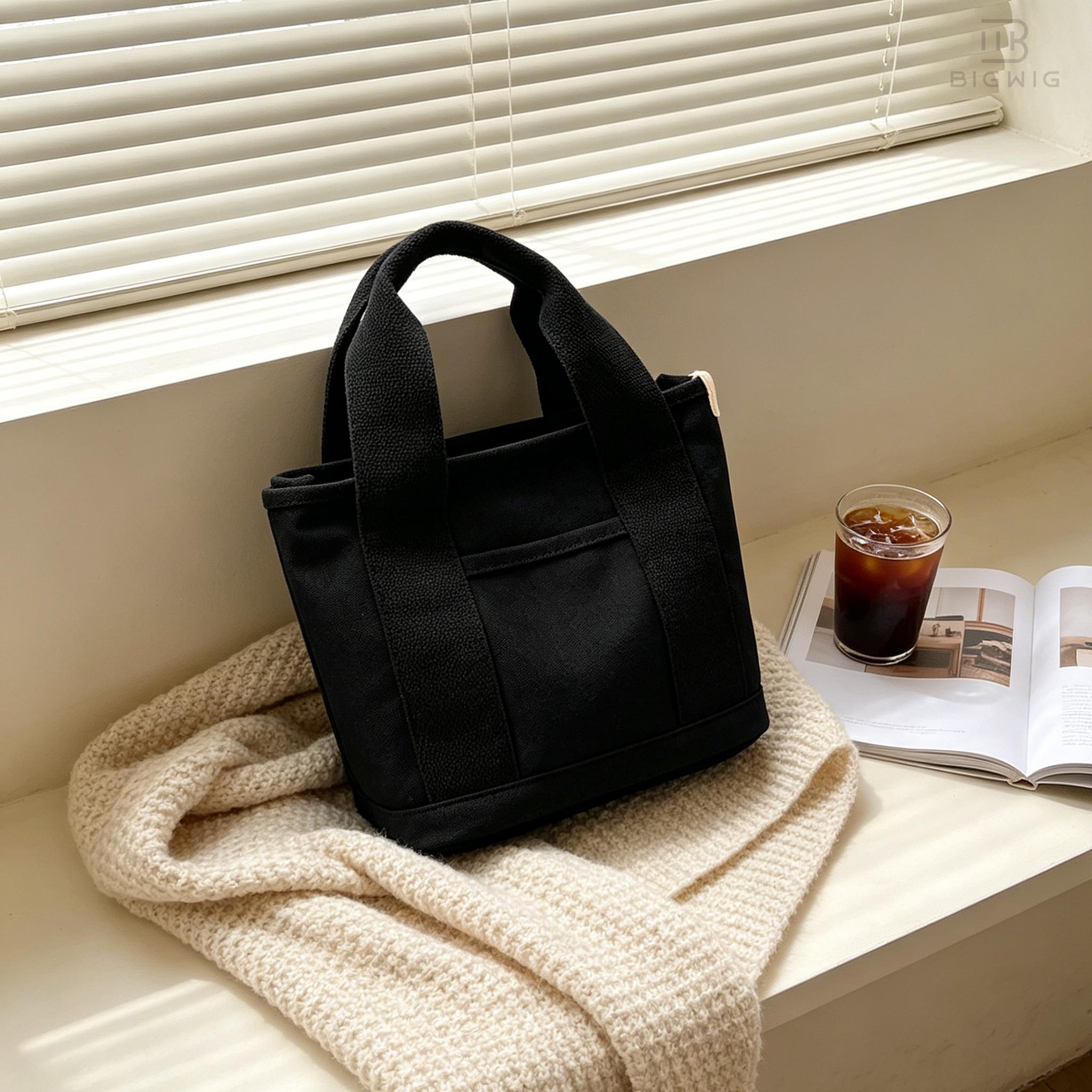 Canvas Tote Bag with Multi-Pockets, Zipper Crossbody Handbag for Women, Versatile Shoulder Purse for Daily Travel & Work, Compact Organizer Satchel