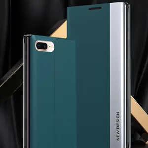 Luxury Artificial Leather Phone Case, Electroplating Magnetic Front Cover Phone Case, Phone Accessories Compatible with iPhone 6 7 8 Plus