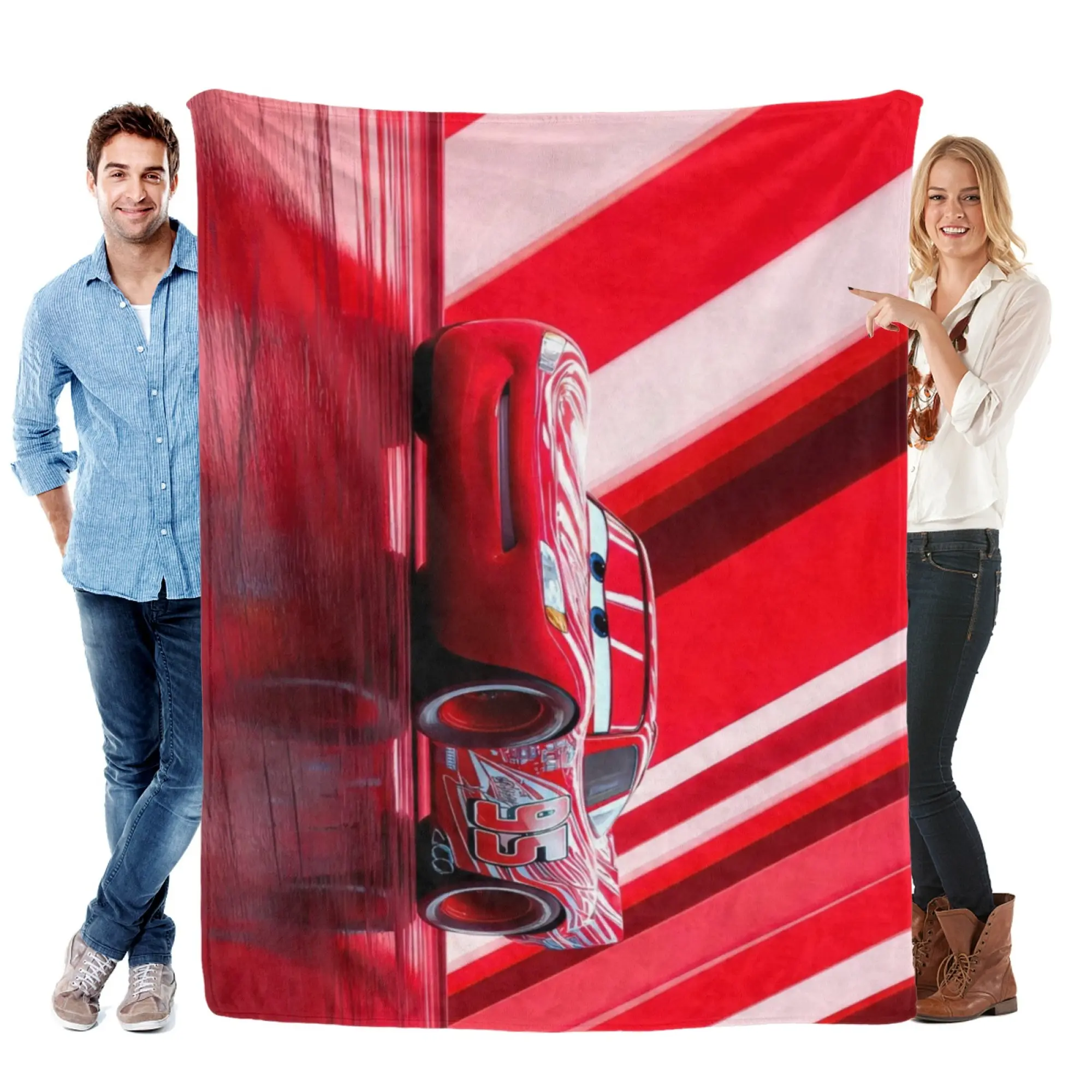 [SummerVibes] DISNEY CLASSIC Cars Lightning McQueen Flannel Blanket, Soft Cozy Throw with Vibrant 2D Racing Print for Home, Couch & Bed