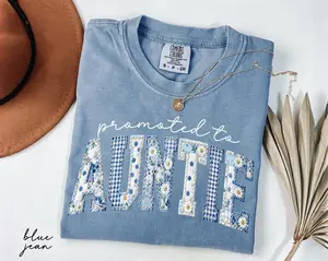 Comfort Colors Promoted To Auntie Shirt, Floral Faux Patchwork Aunt Tee, New Aunt Gift, Pregnancy Announcement to Sister, Auntie EST 2026