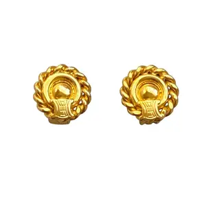 Pre-owned Celine Gold Tone Triumph Round Stud Earrings Authentic With COA Vintage