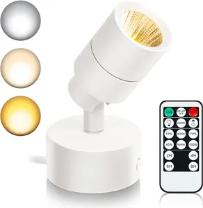 LED Spot Lights Indoor, 3W Uplighting Indoor with Remote Control Dimmable & Timer, 3000K/4000K/5000K Adjustable Spotlights, Accent Uplights Indoor Stick on Wall Light for Plants Picture Artwork, White