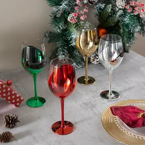 Wine Glasses Drinkware, Holiday Multicolored Metallic Angled Accent Drinking Glass Cups, Set of 4