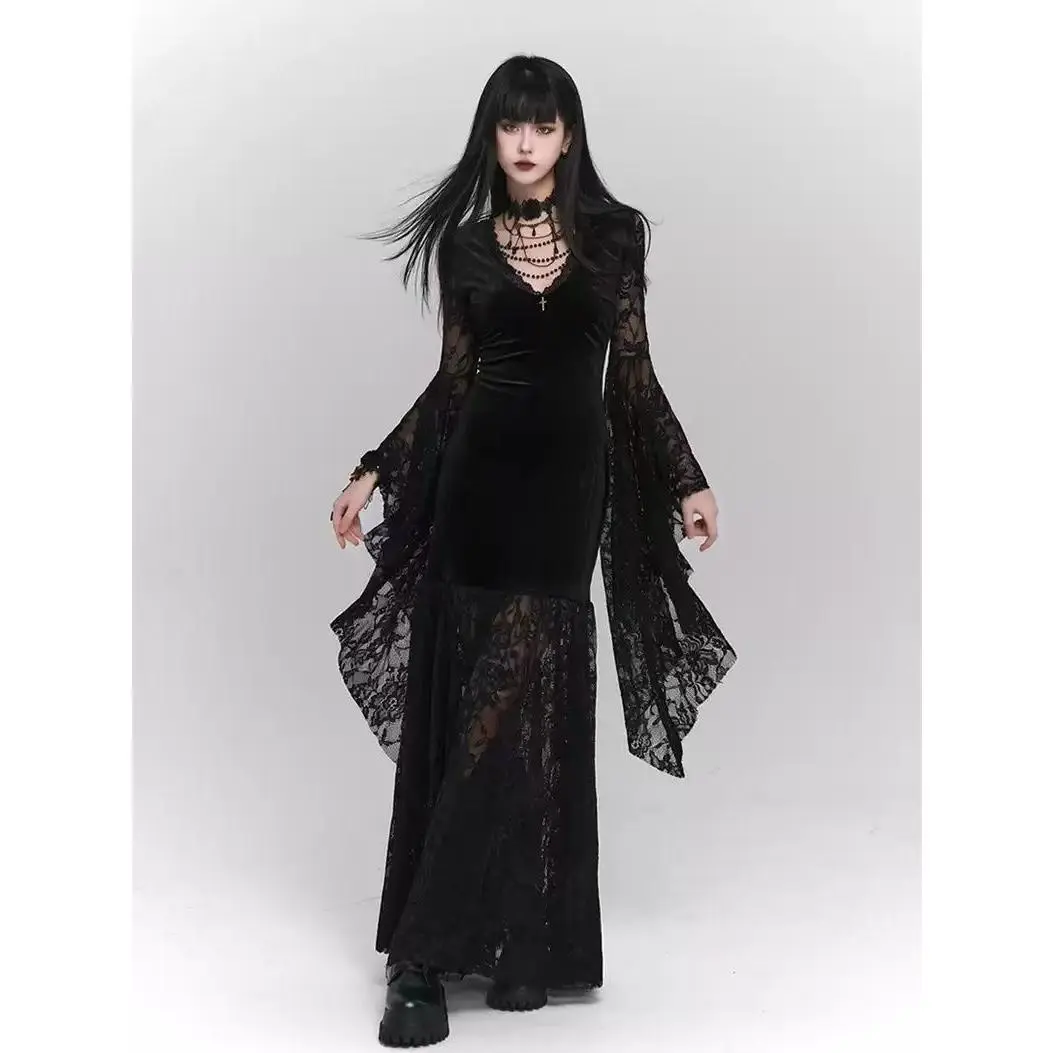 Black Gothic Dress Women Slim Bodycon 2025 Spring Vintage Dress Office Lady Goth Harajuku Pure Color Clothing Outwear Chic - TikTok Shop Black Gothic Dress Women Slim Bodycon 2025 Spring Vintage Dress Office Lady Goth Harajuku Pure Color Clothing Outwear Chic - TikTok Shop