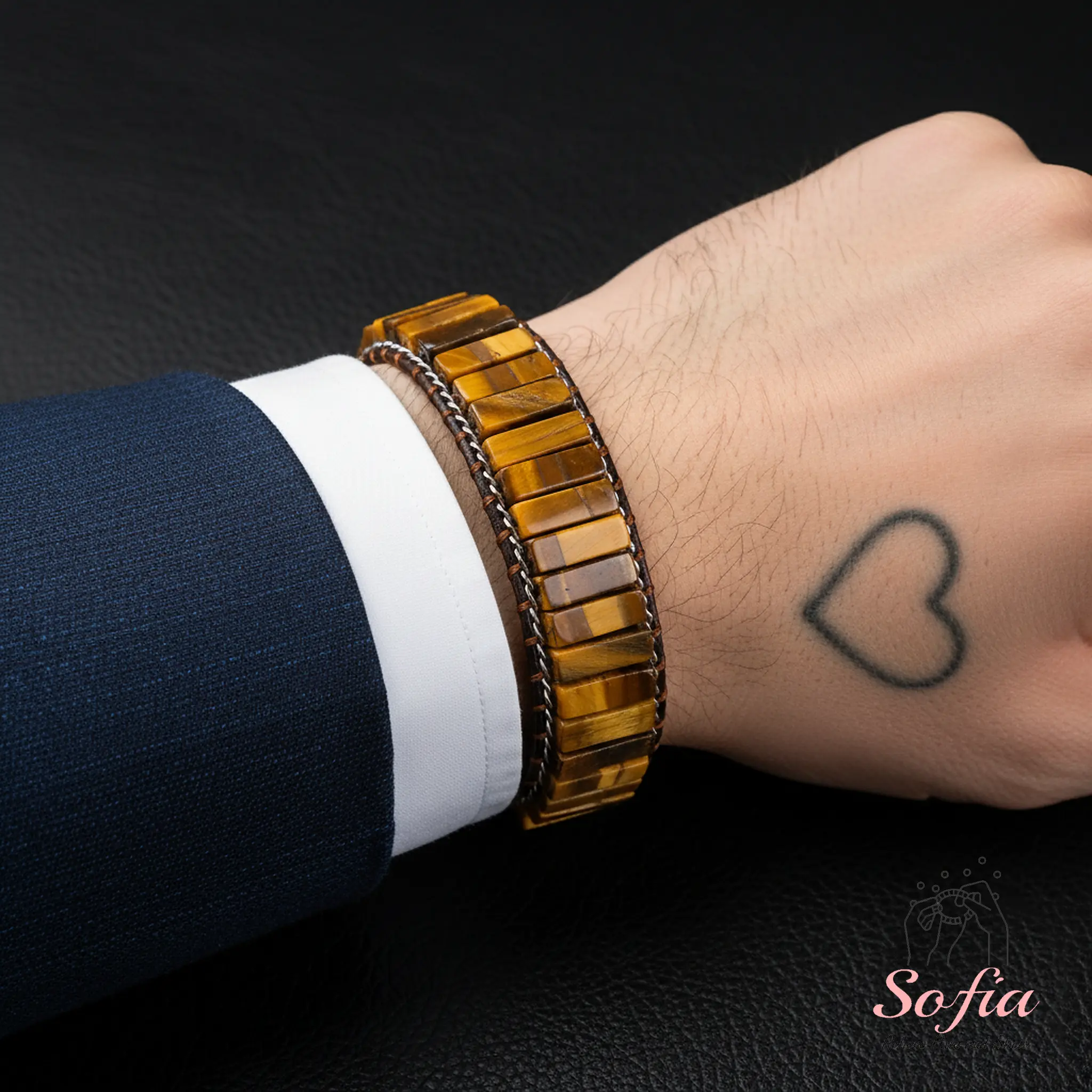 Sofia Natural Tiger's Eye Stone Tube Beaded Bracelet Yellow Tiger Gemstone Braided Bracelet Boho Style Adjustable for Daily Use Gift for him, gift for her Trendy Stack Bangle, Gemstone Natural Crystal Bracelets & Anklets, Tiger's Eye Natural Crystal Brace
