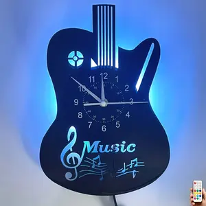 Electric Guitar Music Note LED Wall Clock Color Changing Silent Wall Art Rock Music Themed Home Decor For Music Lovers Bedroom Studio Gift (Battery Not Included)