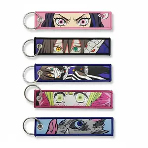 Cool Anime Embroidery Key Tag Double Sided Woven Keychain for Men Women High-End Streetwear Accessories Techwear Aesthetic Bag Pendant Durable Lightweight Keyring Modern Japanese Pop Culture Charms Trendy Gift for Boyfriend Teens Aesthetic Accessory