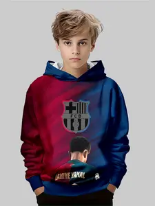 Boys Cristiano Ronaldo 3D Printed Hoodie, Creative Digital Print Fitted Casual Sweatshirt, Football Pattern, Spring & Fall Outdoor Wear
