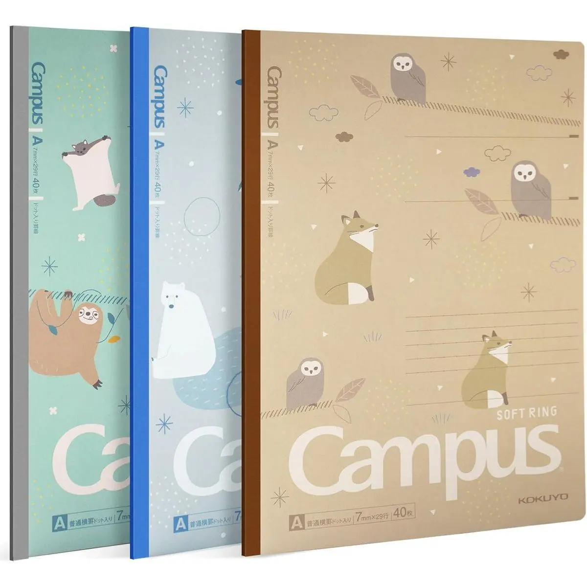 Composition Notebooks, 3 Pack Campus B5 Comp Book with Dotted College Ruled, 40 Sheets, School Lined Notebook in Mofu Animal, Cute Journal for Women Girls Work Study Note Taking