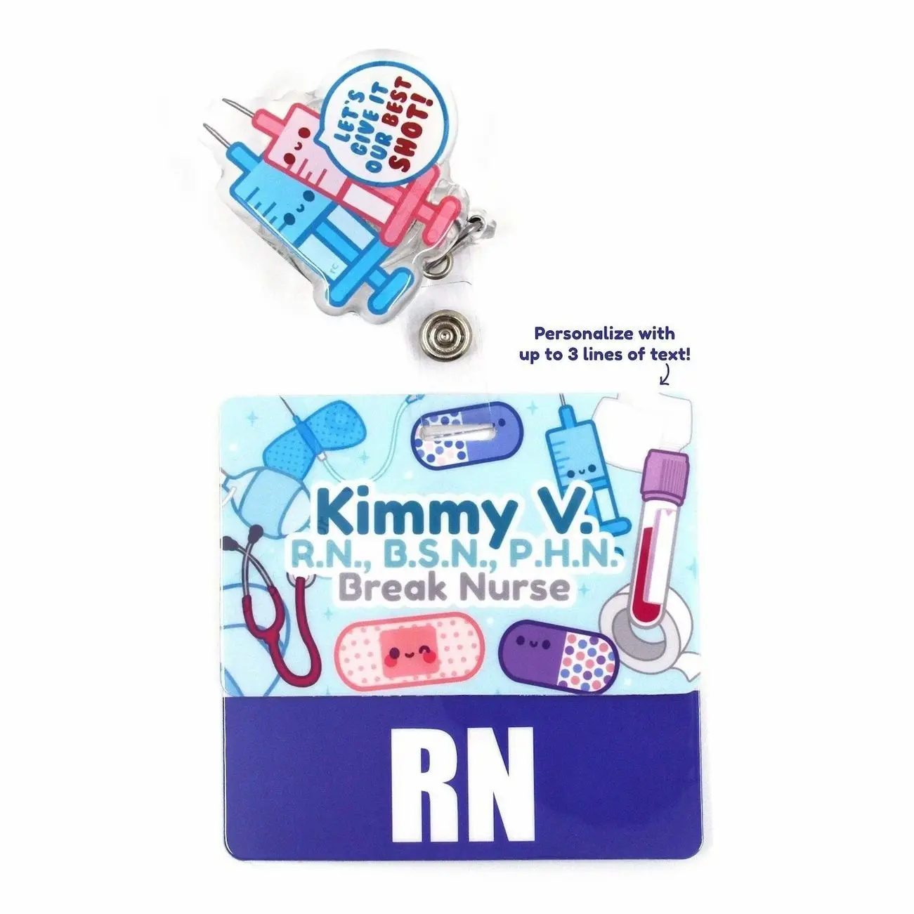 Nursing Personalized Badge Back Name Tag for Nurses, RN Students, Phlebotomists, Medical Assistants, Vet Techs, Veterinarians, Healthcare
