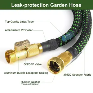 50 FT Expandable Garden Hose, Water Hose with 10-Function High-Pressure Spray Nozzle, Heavy Duty Flexible Hose, 3/4" Solid Brass Fitting