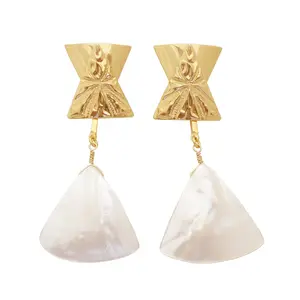 Triantan vintage gold triangles and mother of pearl dangly geometric statement earrings
