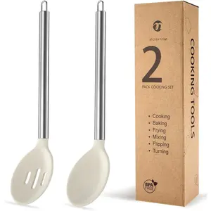 Spatulas Set, Nonstick  Spoon & Turner Spatula Set, Serving Spoon kitchen Spatula for Cooking Fish, Eggs,Flipper, Cooking Utensils Set 2 count (white-spoons)