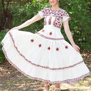 Tzatz Long Tiered Embroidered Dress