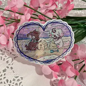 Christmas Puppy Beach Date ~ Pixie Dust Glitter Sticker