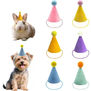 6 Pcs Colorful Mini Party Hats for Stuffed Animals, Birthday Party Felt Cone Hat for Cat Dolls Dog Rabbit Puppies Birthday Party Decorations