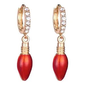 Christmas Jewelry Crystal Rhinestone Light Bulb Dangle Charm Earrings E1228 Red