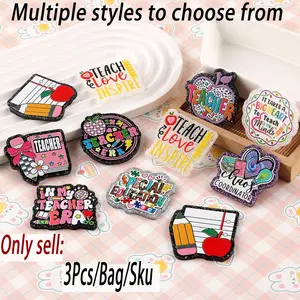 Teacher Theme Acrylic Resin Flat Back Charms, No-Hole Multi-Color Multiple Styles DIY Craft Supplies Diy Craft Materials for Badge Reels, Phone Stands, Hair Clips, DIY Jewelry Accessories