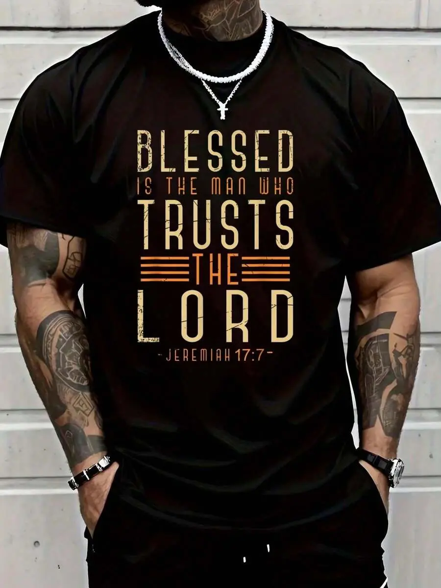 100% Cotton Shirt Black Bible Verse Christian God Savior Devotee Men Gift Jesus T-Shirt Men Shirt