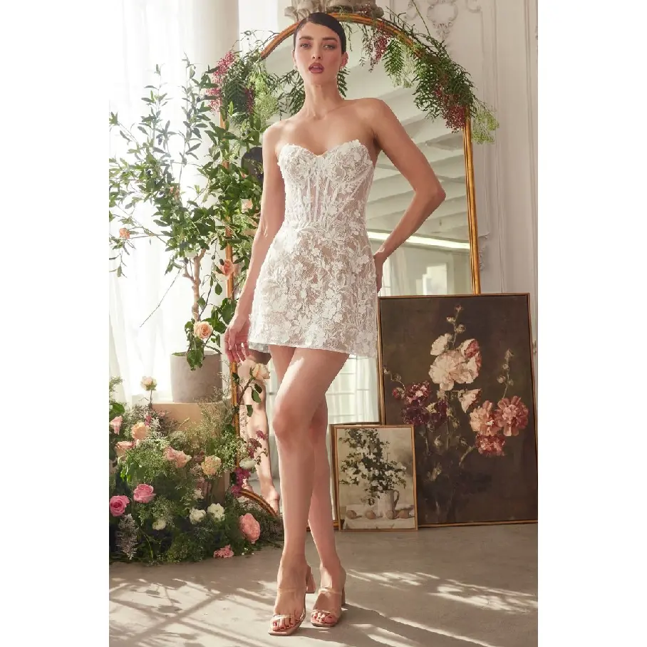 Strapless Short Lace Midi Wedding Dress