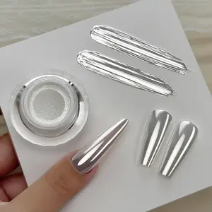 YOKEFELLOW GleamTap Cushion Aurora Chrome Nail Powder GT212 Pearl White Nail Chrome Powder Magic Mirror Effect Mirror Powder Super Shine Aurora Metallic Chrome Powder Nail Art Glitter Decoration for Home DIY Salon Manicure