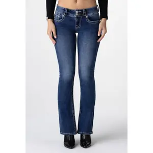 MissMe Nova Jane Bootcut Jeans - Medium Fabric, Leather, Pockets, Embroidered Detail, Suitable for Women's Bottoms