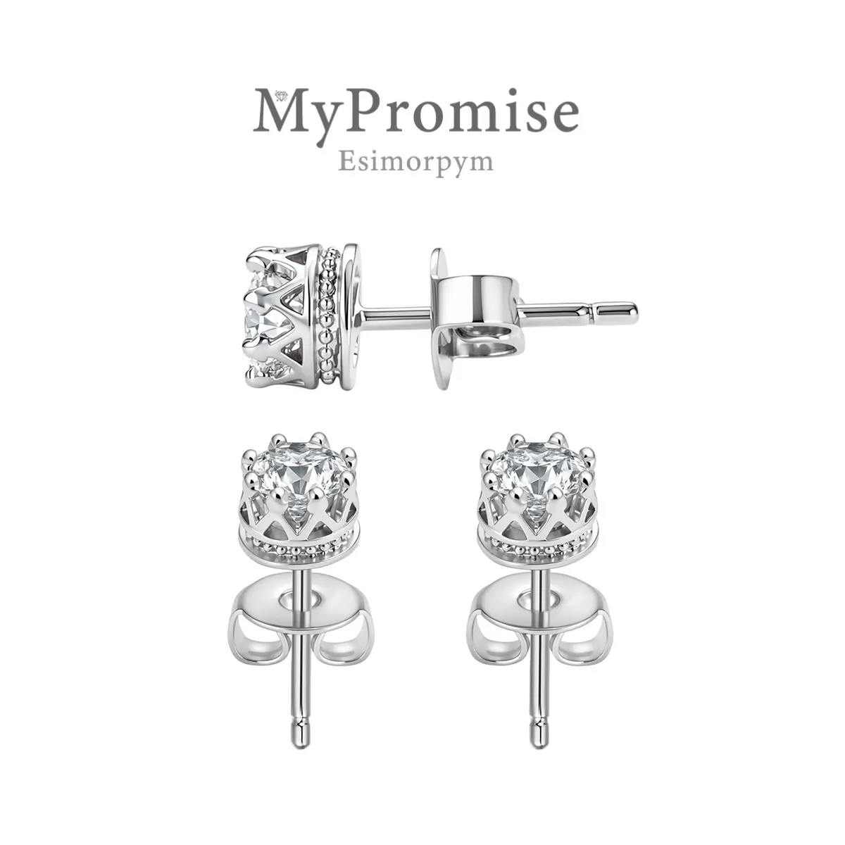 Moissanite Radiant Crown Solitaire Stud Earrings Silver-Plated Jewelry Wedding Engagement Anniversary Valentine's Day Birthday Daily Wear