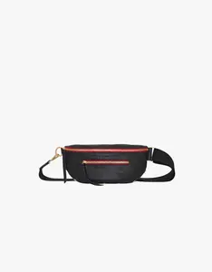 Hammitt Charles Crossbody Medium Belt Bag in Black & Brushed Gold with Red Zip