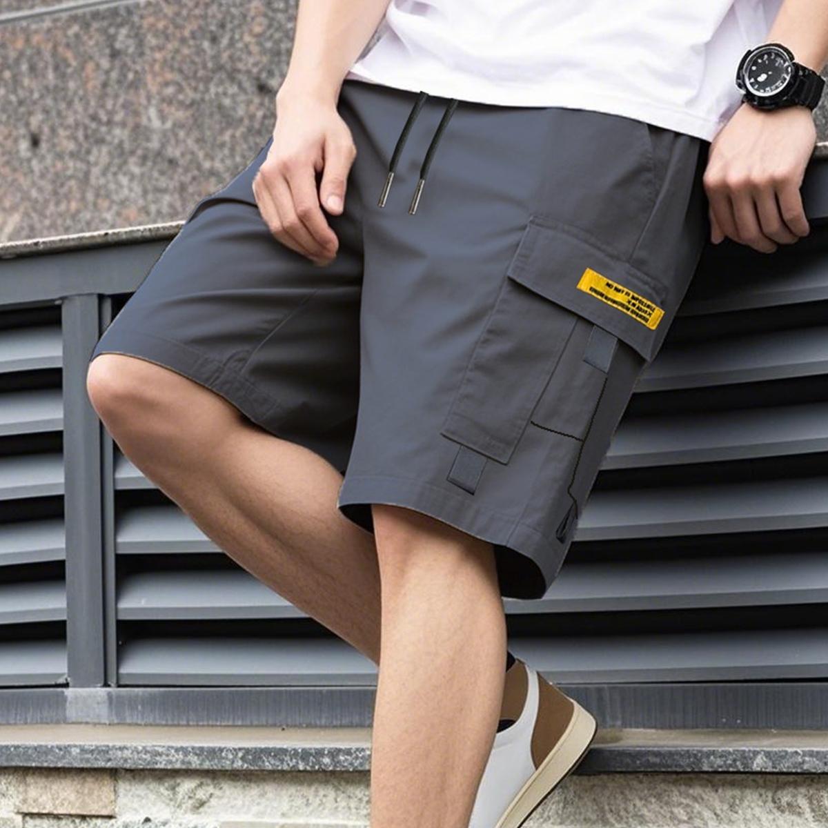 Spring/Summer men’s casual cargo shorts, 1-pack; stylish multi-pocket design with drawstring; suitable for casual sports, outdoor activities, camping, travel, and vacations; men’s athletic shorts.