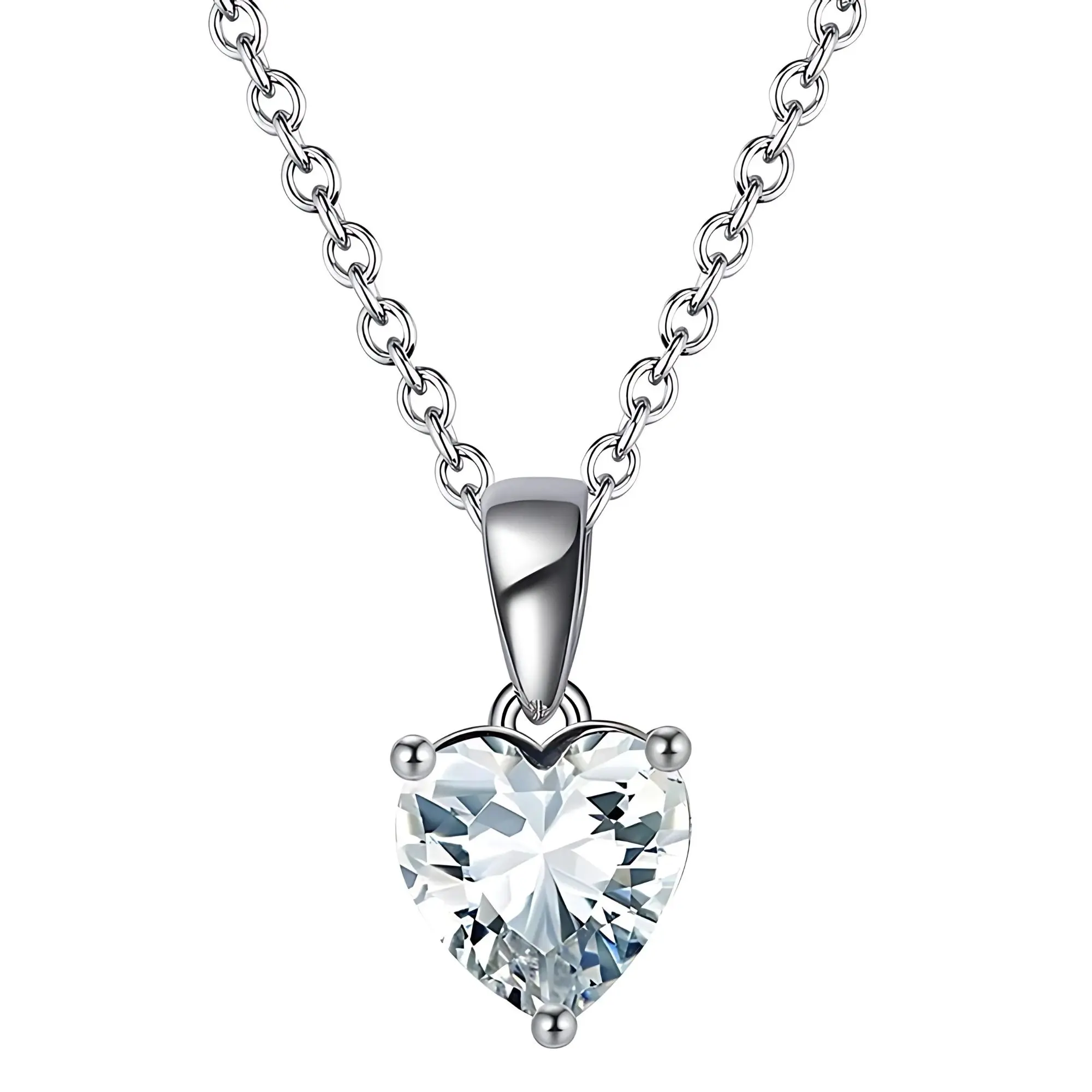Birthstone Heart Necklace for Women by Ginger Lyne | Solitaire Cubic Zirconia Pendant for Women Sterling Silver Chain Included | Valentine Gift for Her
