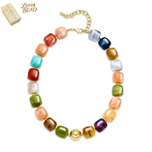 Colorful Chunky Resin Beaded Choker for Women Boho Statement Summer Beach Necklace