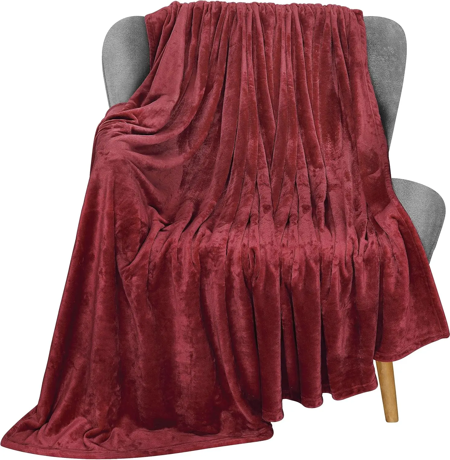 Bedding Fleece Blanket Throw Size Burgundy 300GSM Luxury Blanket for Couch Sofa Bed Anti-Static Fuzzy Soft Blanket Microfiber (60x50 Inches)