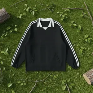 Contrast Striped Lapel Collar Sweatshirt