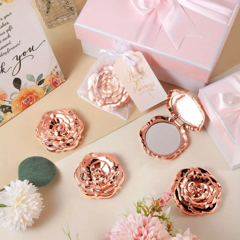 18/25 Sets Quinceanera Party Favors for Guests Rose Design Compact Pocket Mirrors Quinceanera Cards Thank You Gift and Organza Bags Birthday Party Favor Bride Wedding Shower Gifts Guest Signs